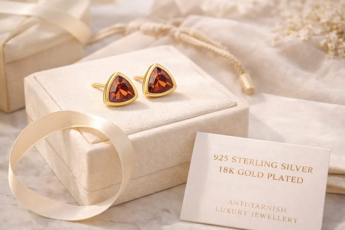 Elegant sterling silver earrings with fiery orange gemstones.