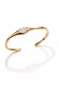 Minimalist gold cuff bracelet with moonstone accent for women and teens.