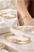 Gold and silver moonstone cuff bracelet for women and teens.