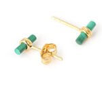 Sterling silver earrings with green log design, gold accents, perfect for women, teens, and kids. El.