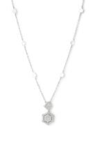 Elegant sterling silver Hexa necklace with geometric design and sparkling accents.