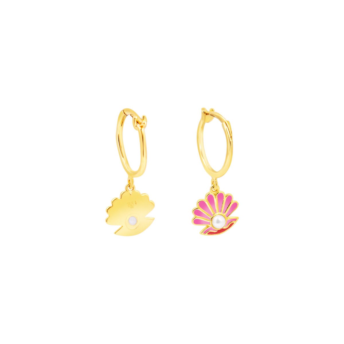 Plated sea shell earrings with pink accents, perfect for kids and teens. Elegant jewelry for young o.