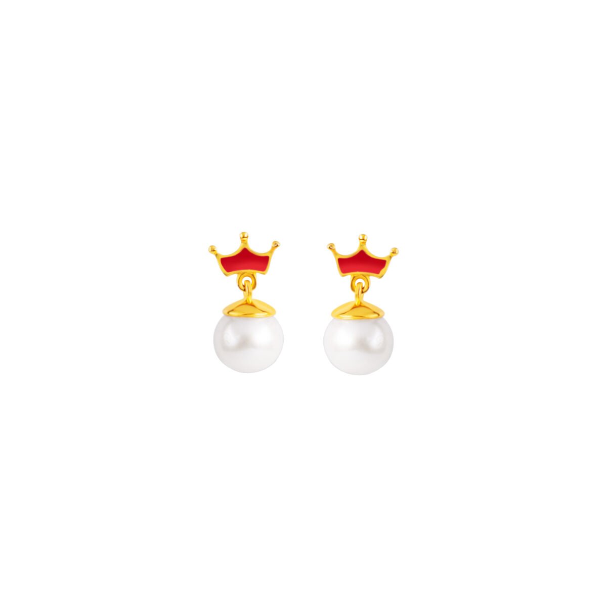 Delicate earrings featuring pearl drops and crown-shaped accents, perfect for young girls and childr.