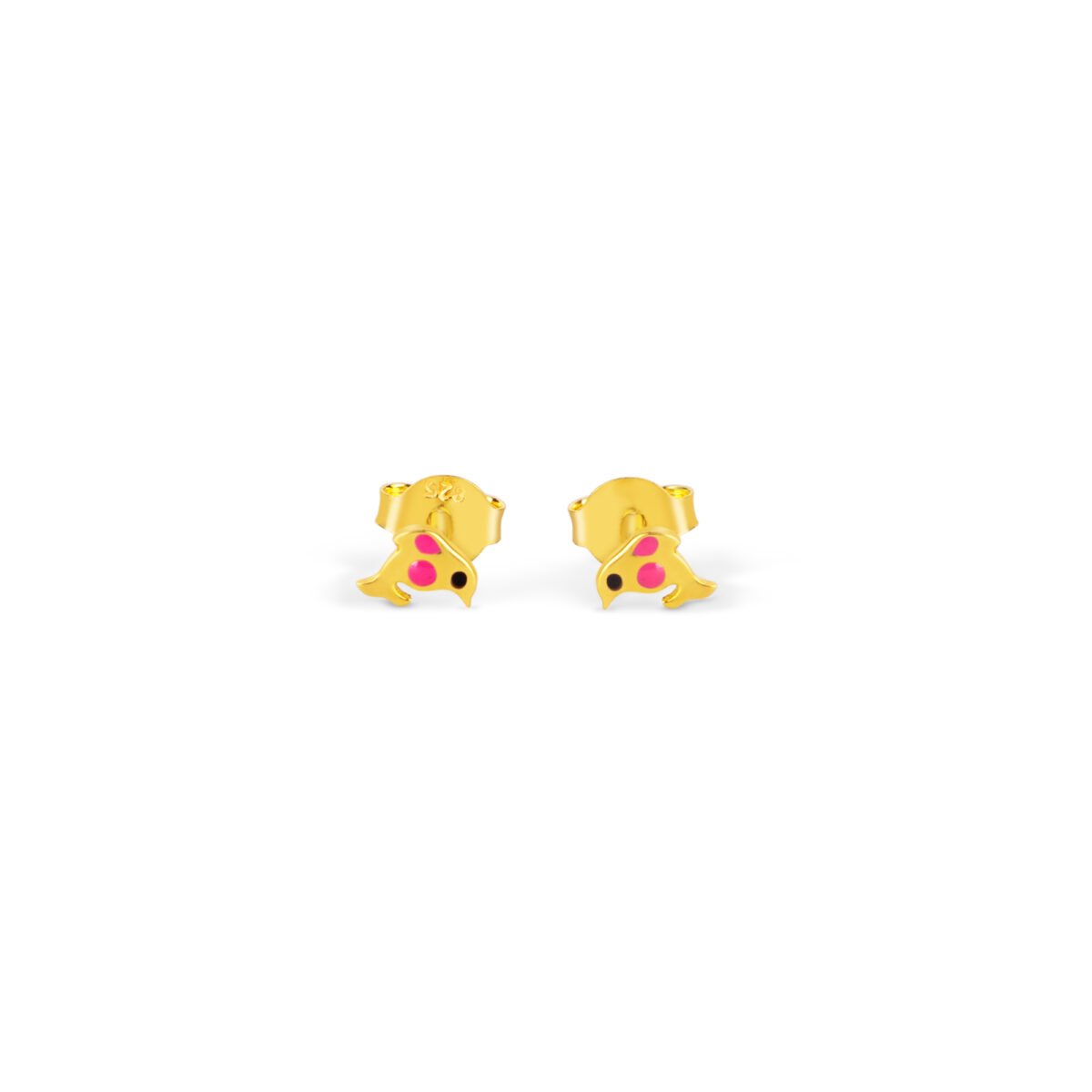 Cute gold bird earrings with pink accents for children. Perfect for adding a fun touch to any kid's.