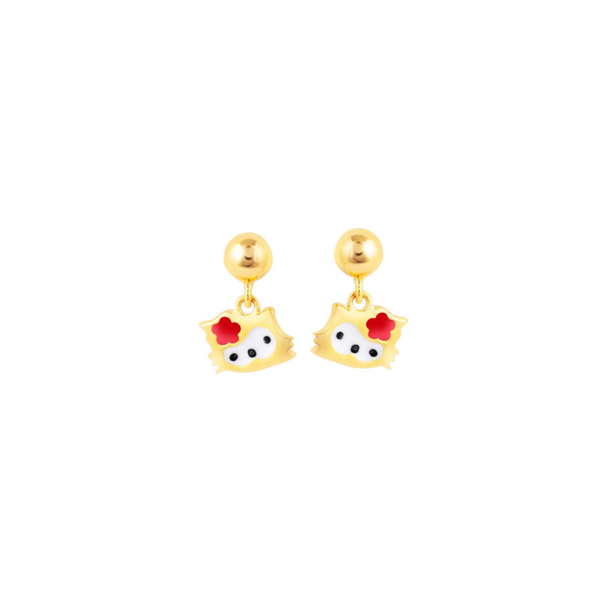 Plated sterling silver kitty earrings with red and white enamel accents for girls and kids. Perfect.