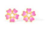 Pink flower earrings with gold accents, perfect for children and teens. Elegant, minimal design in s.