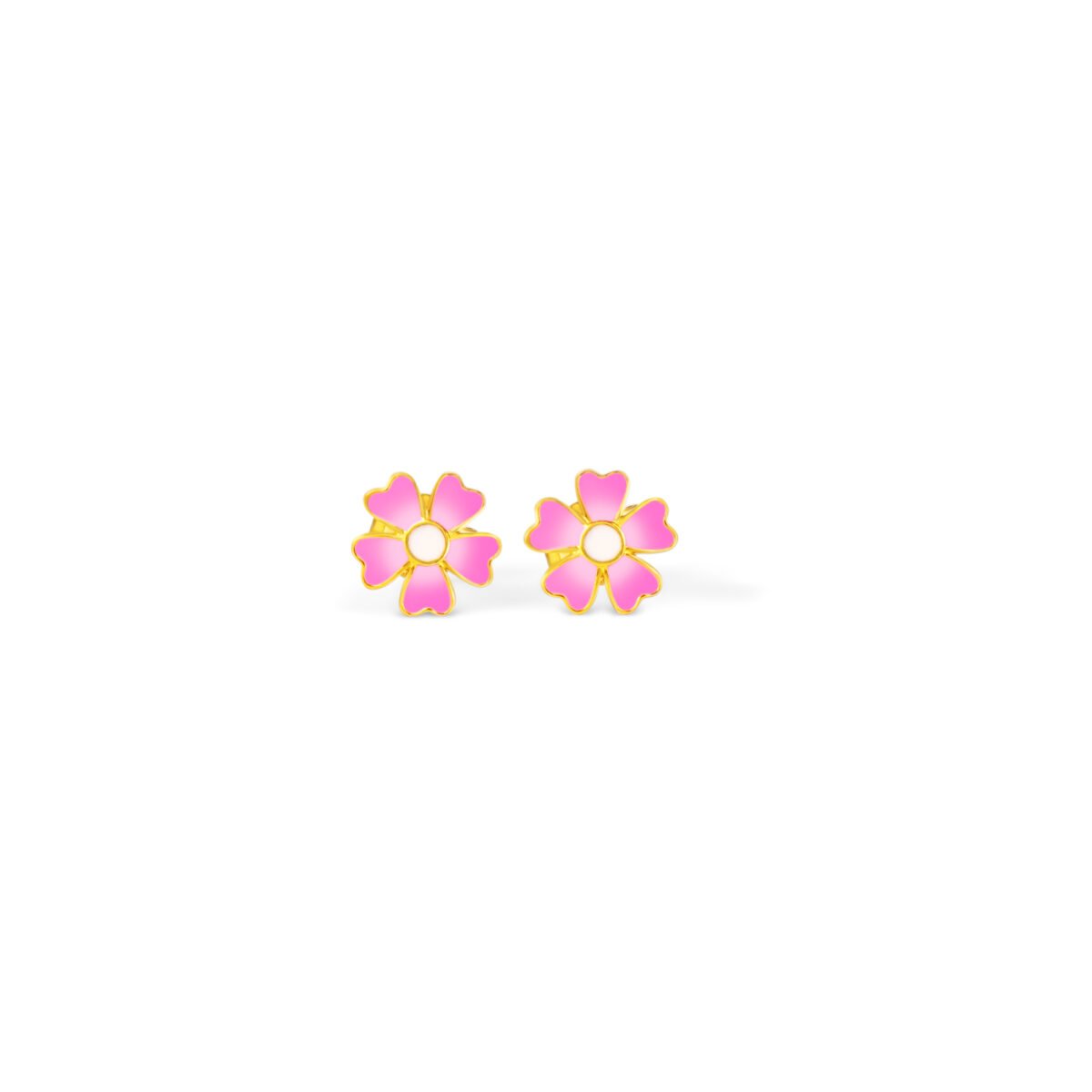 Pink flower earrings with gold accents, perfect for young girls and teens.