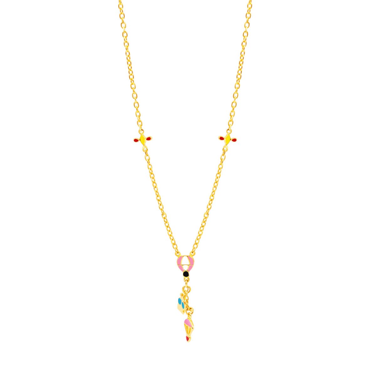 Plated necklace featuring a colorful hot air balloon pendant for children and teens.