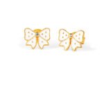 Sterling silver bow earrings with a delicate design and a small central gemstone, perfect for kids a.