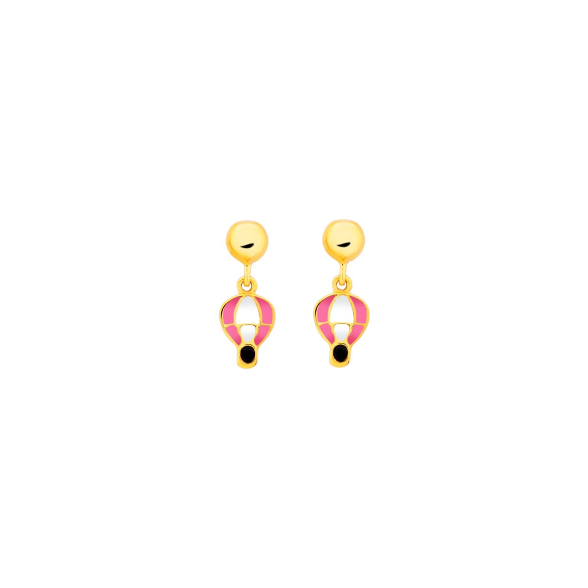 Sterling silver earrings featuring colorful hot air balloon design, perfect for kids and teens. Eleg.