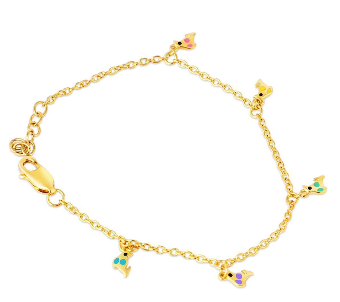 Gold Sterling Silver Kids Birds Bracelet for Women and Teens Delicate gold bracelet featuring colorful bird charms, perfect for kids, teens, and women who love m.
