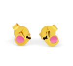 Adorable gold snail earrings with pink accents, perfect for kids and young girls. Elegant and playfu.