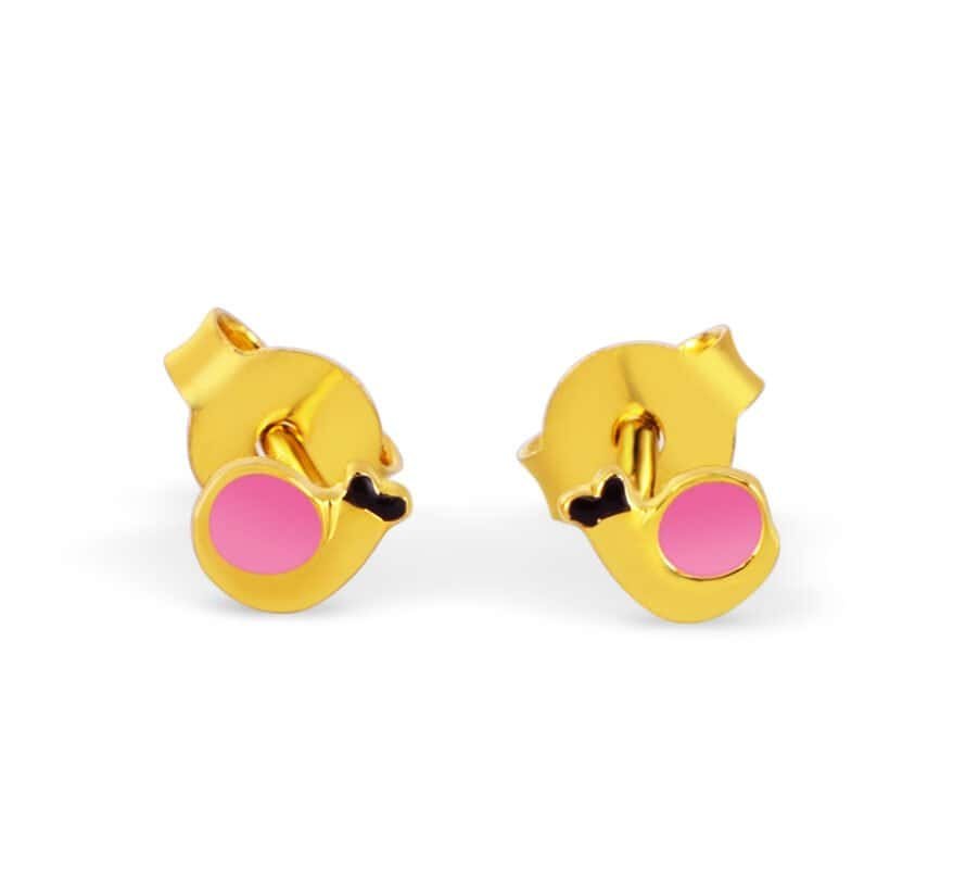Kids Snail Earrings - Gold and Pink Adorable gold snail earrings with pink accents, perfect for kids and young girls. Elegant and playfu.