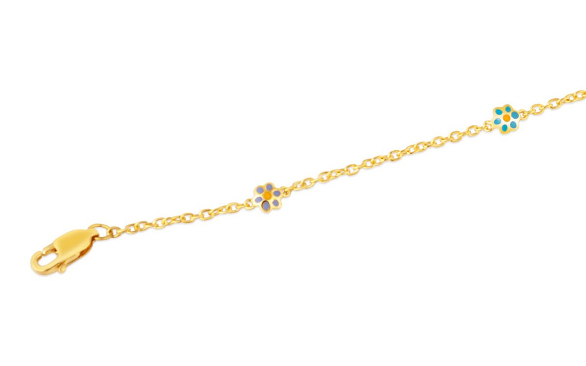 Plated bracelet featuring colorful flower charms, perfect for kids and teens.