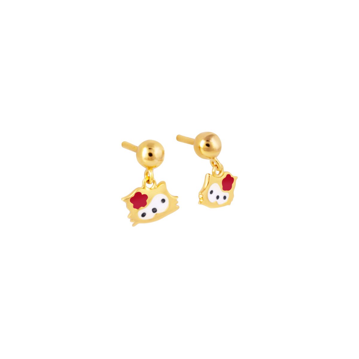 Plated sterling silver kitty earrings with cute red and white details, perfect for kids and young gi.