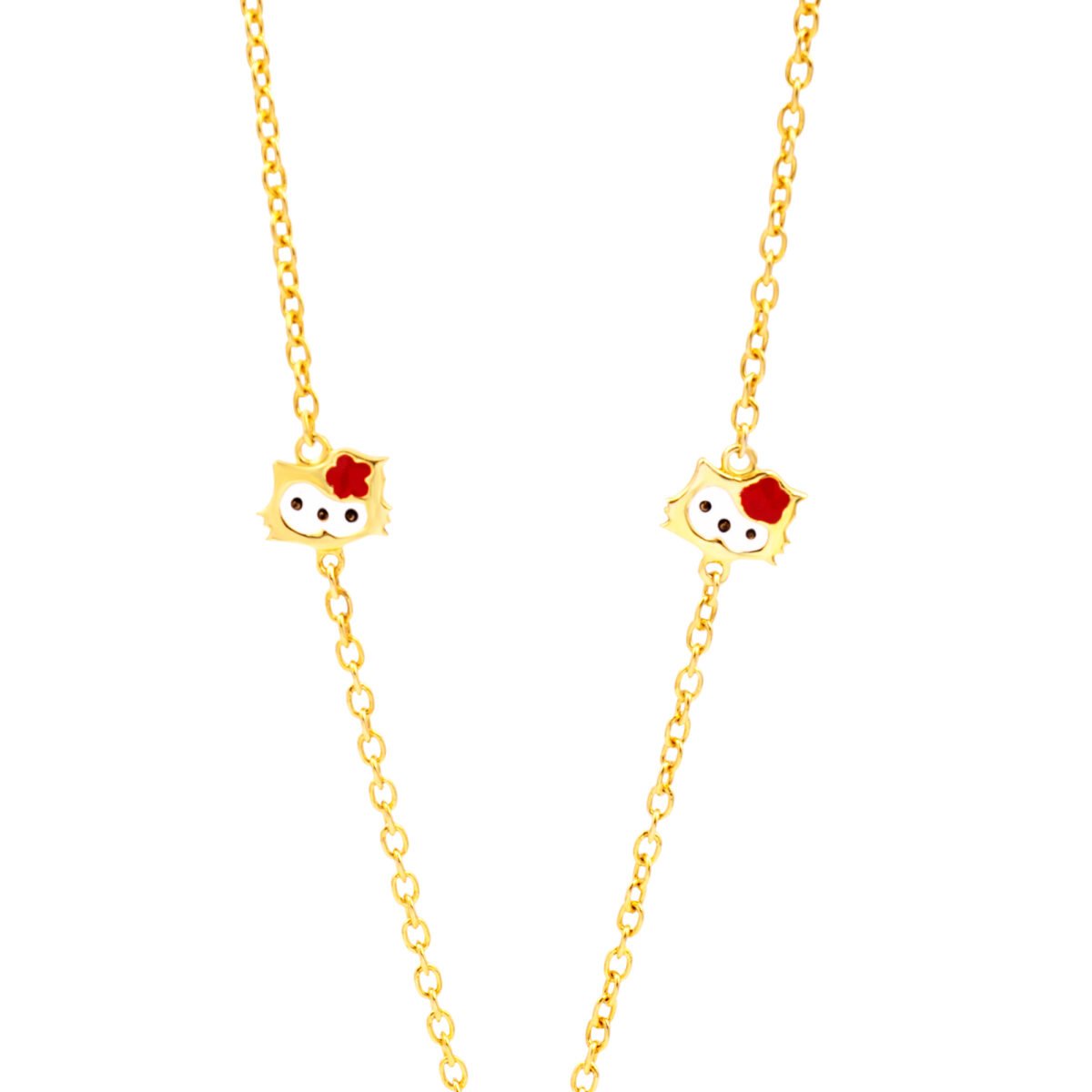 Plated necklace featuring adorable Hello Kitty charms, perfect for kids and teens.