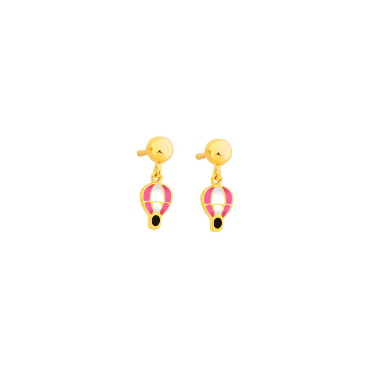 Plated earrings featuring colorful hot air balloon charms for children and teens. Perfect for adding.