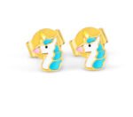 Cute unicorn earrings for kids in gold and enamel.