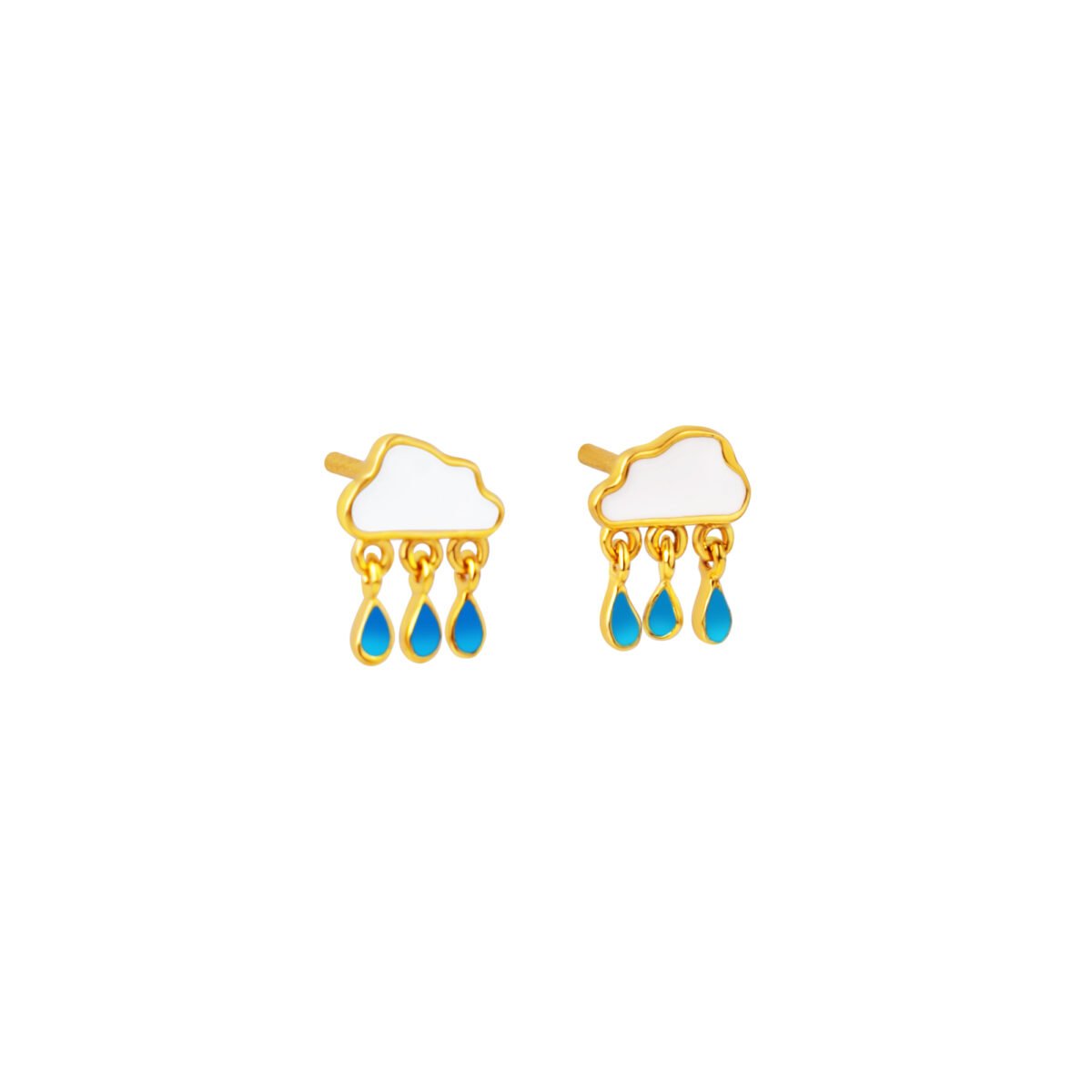 Shaped earrings with blue enamel raindrops, perfect for kids and teens. Crafted in 925 sterling silv.
