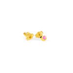 Cute gold snail earrings with pink accents for children.