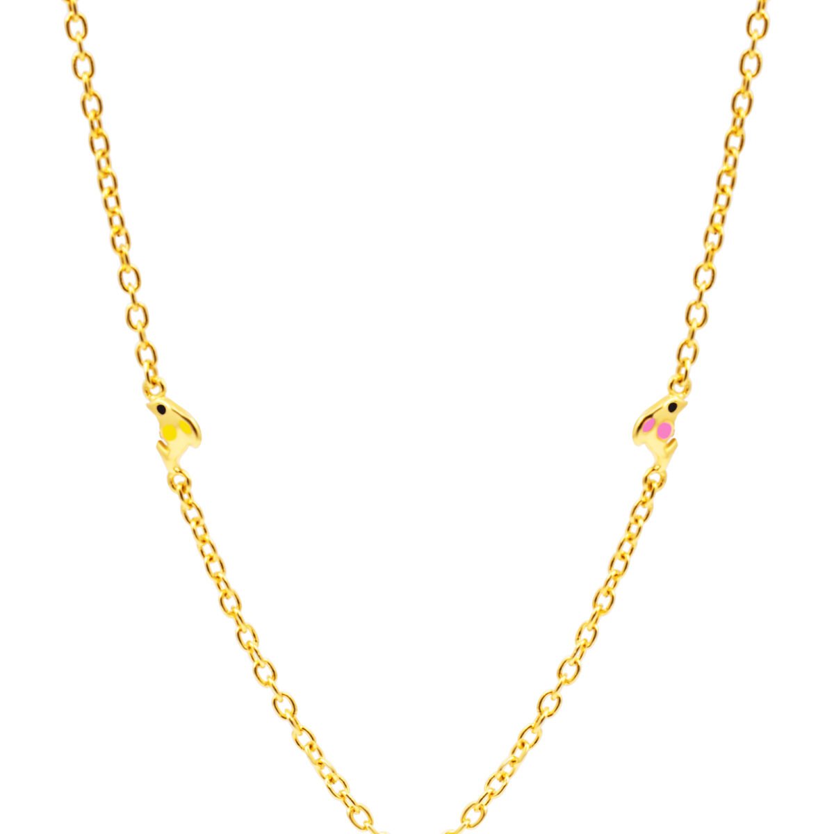 Gold-plated sterling silver necklace with cute bird charms for kids and teens.