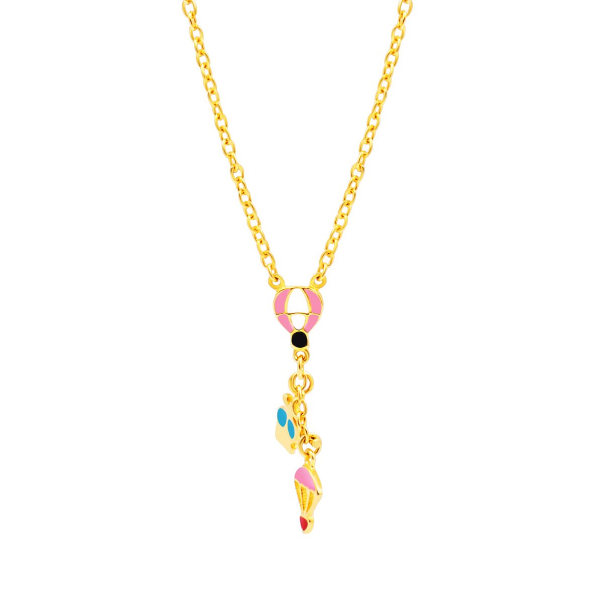 Plated necklace with colorful hot air balloon pendant, perfect for children and teens.