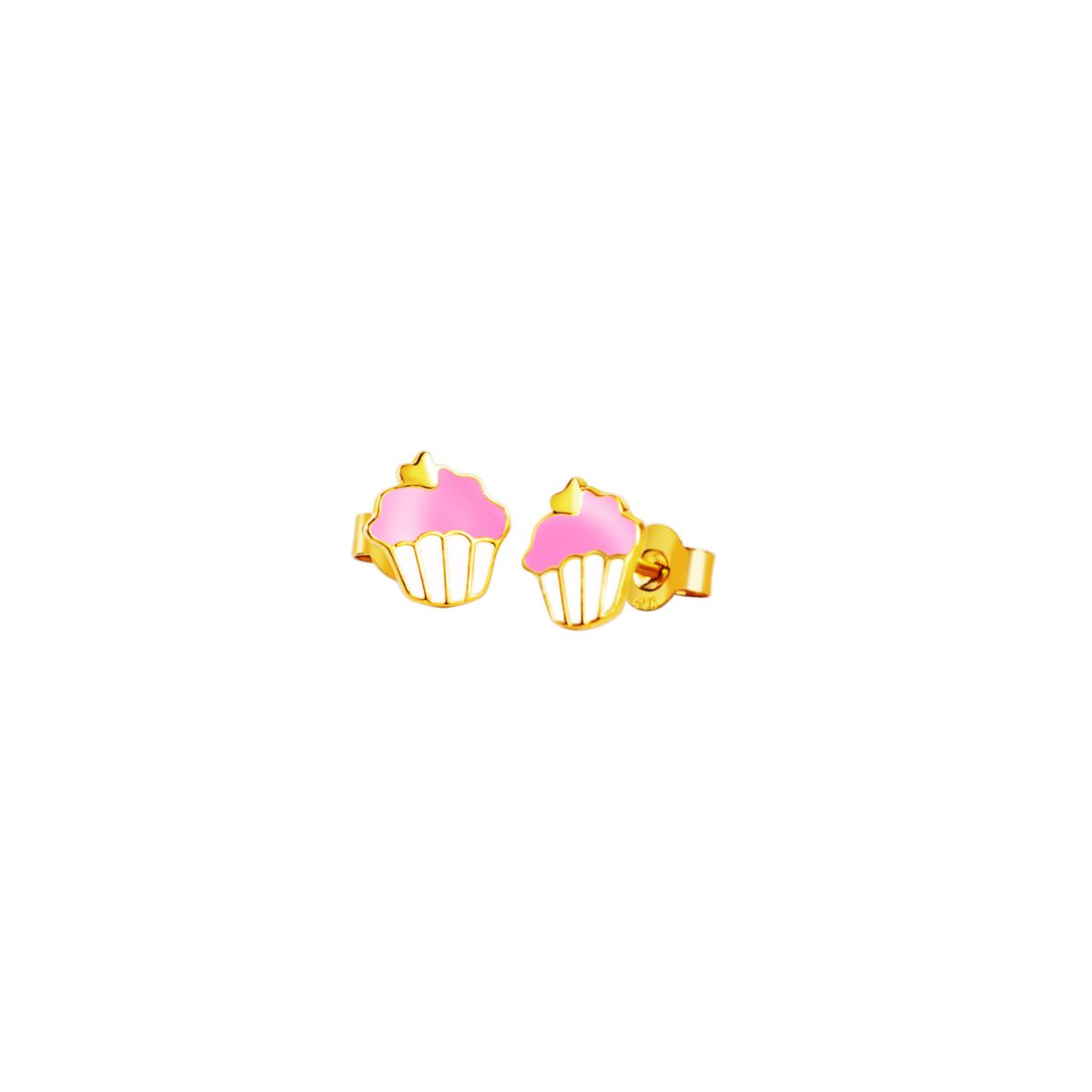 Shaped earrings for kids, crafted in 925 sterling silver with pink enamel and gold accents. Perfect.