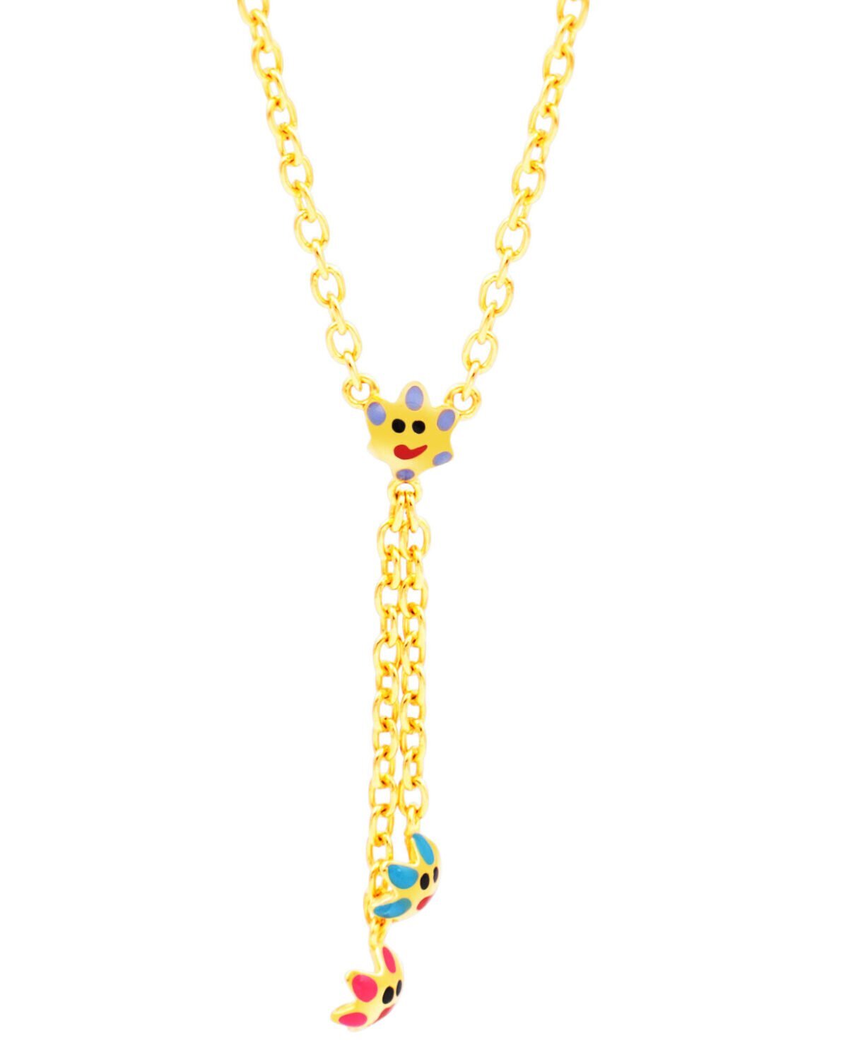 Cute animal face and tail pendant necklace for children, crafted in 925 sterling silver with a gold.