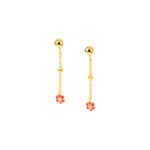 Delicate gold chain earrings with pink flower charms, perfect for kids and teens. Elegant sterling s.
