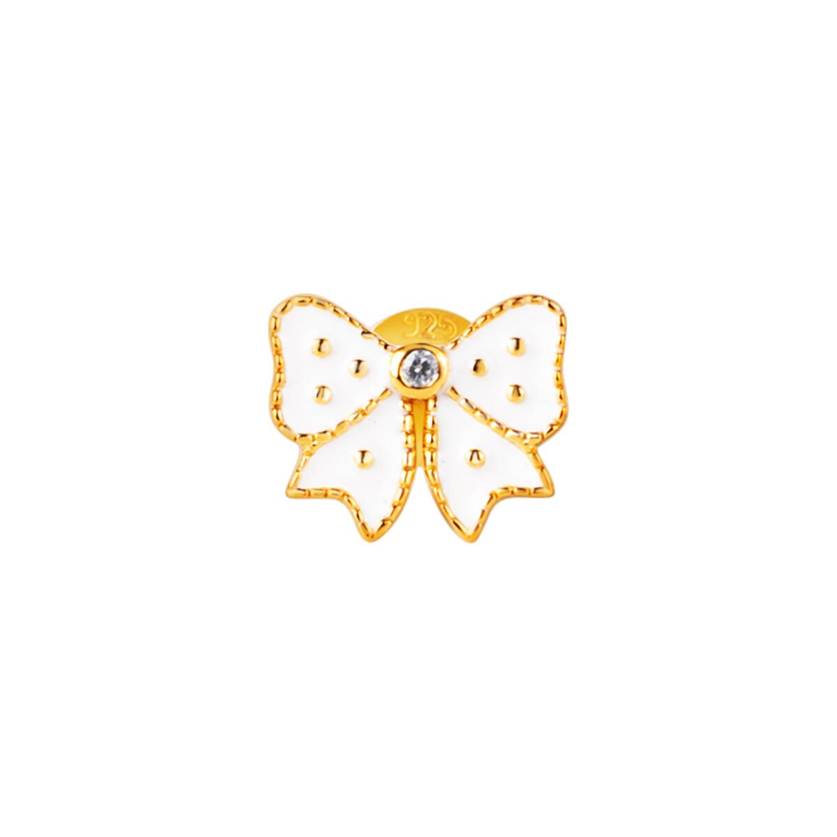Elegant gold bow earrings with a sparkling central stone, perfect for kids and teens.