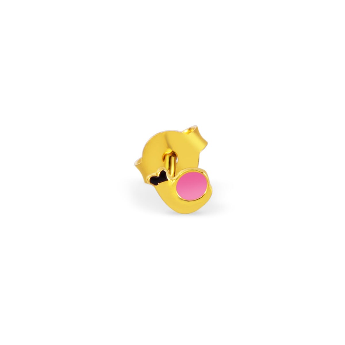 Plated snail earrings with pink accents, perfect for children's delicate ears and everyday wear.
