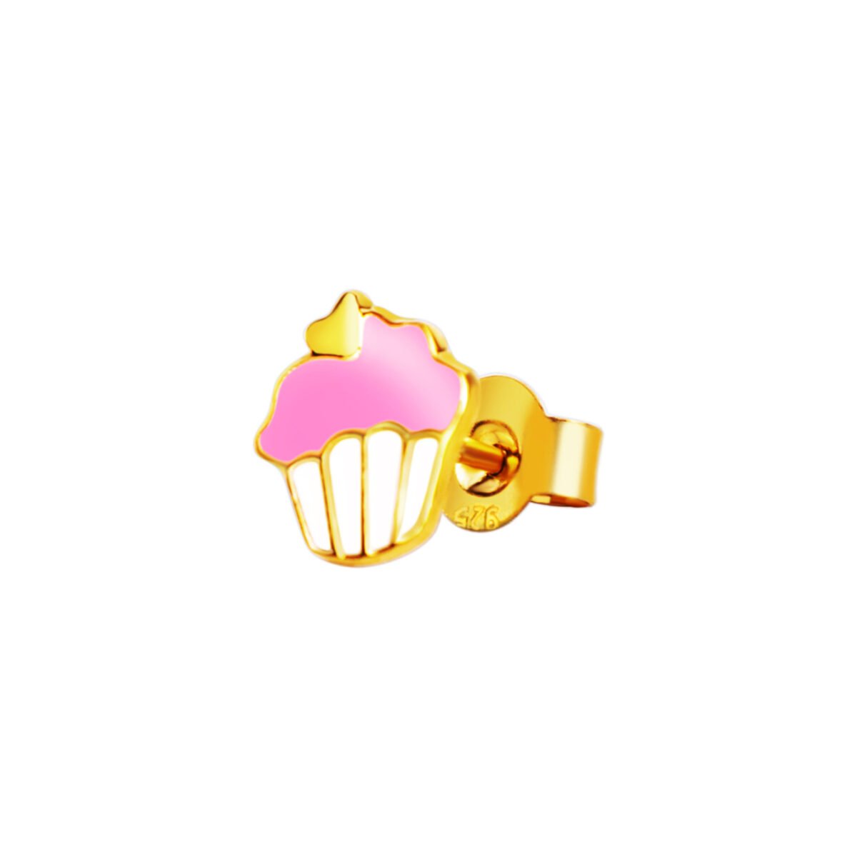 Shaped earrings for kids, crafted in 925 sterling silver with pink enamel and gold plating. Perfect.