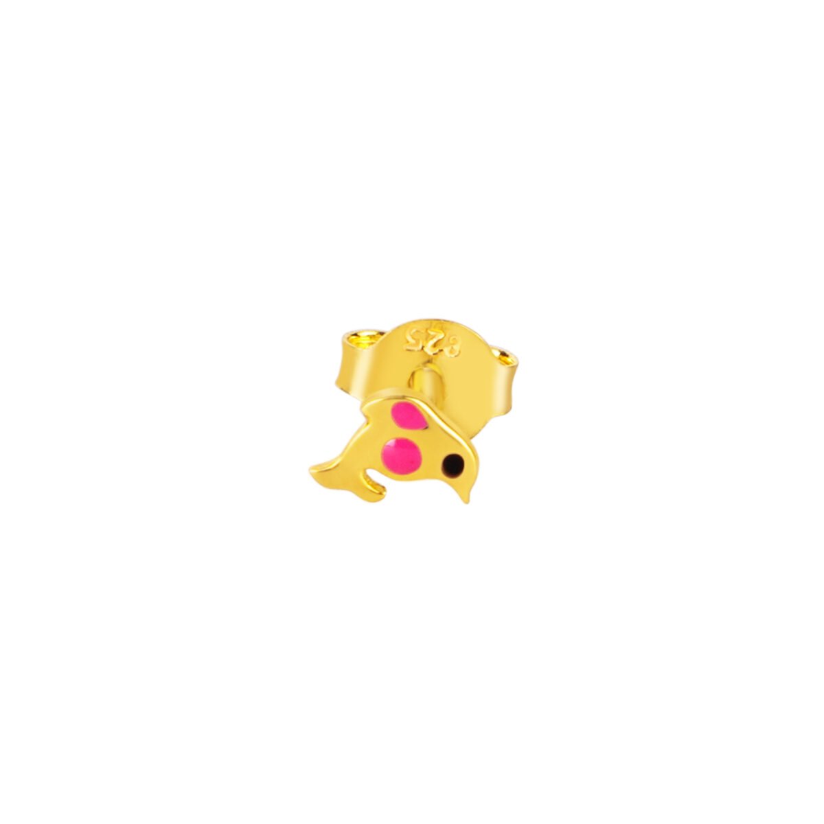 Adorable gold bird-shaped earrings with pink and black accents, perfect for children and teens. Eleg.