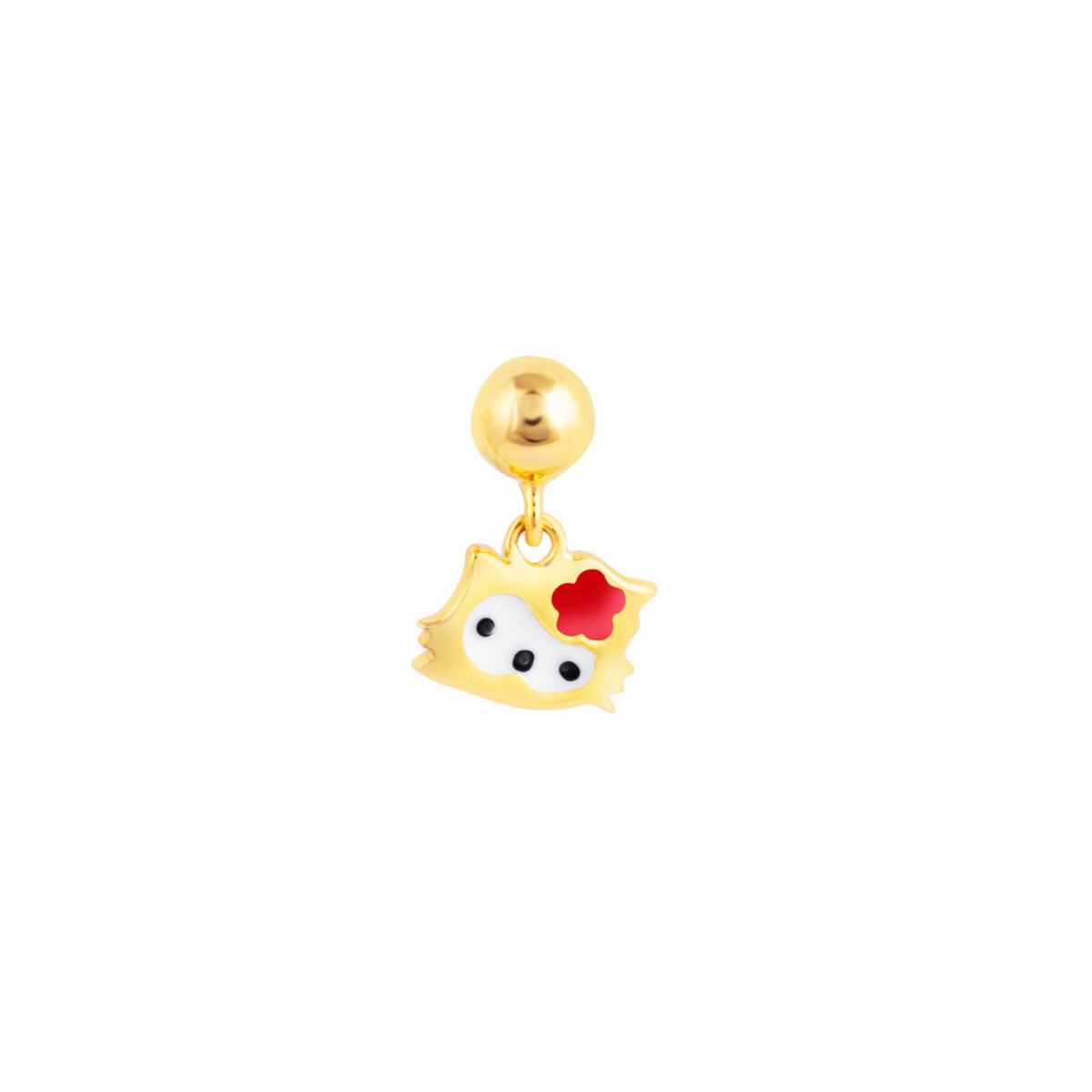 Plated sterling silver kitty earrings with red and white enamel accents for kids and teens.