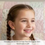 Adorable gold and pink carriage stud earrings for kids, inspired by Cinderella's carriage, handmade.