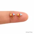 Miniature umbrella earrings with multicolor design for children.