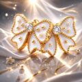Delicate bow-shaped earrings with gold outline and small crystals for children.