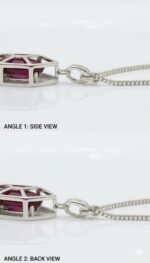 Elegant deep red ruby gemstone pendant on sterling silver chain.