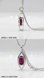 Ruby gemstone pendant with sterling silver setting and chain.