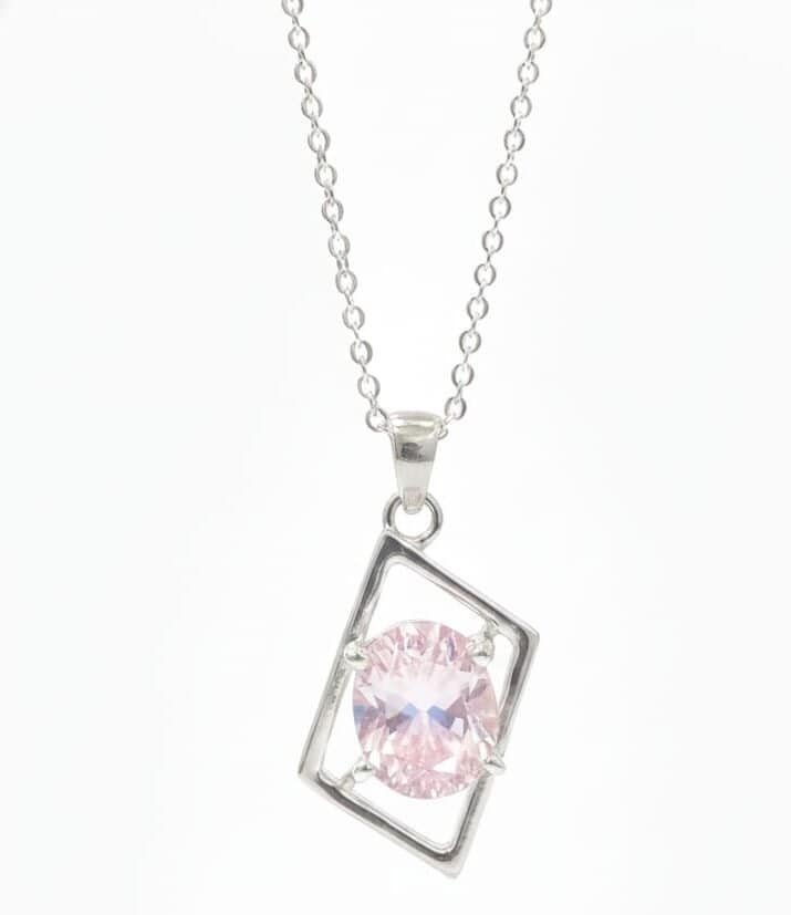 Pink Tourmaline Silver Pendant Necklace Elegant pink tourmaline gemstone pendant in sterling silver. Perfect minimalist jewelry for women, t.