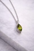 Leafy Green Precious Sapphire Gemstone Pendant with Chain