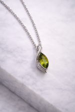 Leafy Green Precious Sapphire Gemstone Pendant with Chain
