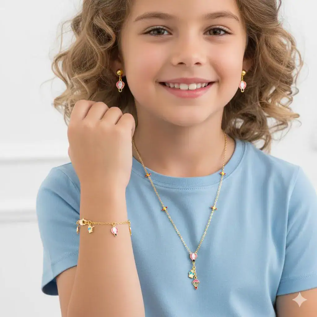 il_fullxfull.7453521394_h92r.webp Kids 925 SILVER Jewelry Set – hot Air Balloon Charm Necklace, Bracelet & Earrings - Image 1