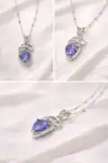 Sterling silver necklace with a teardrop-shaped Tanzanite gemstone pendant.