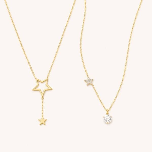 Delicate gold star necklaces with small star pendants for women and teens.