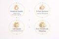Icons showing quality, reviews, gift, and shipping features of SILKJEWELS jewelry.
