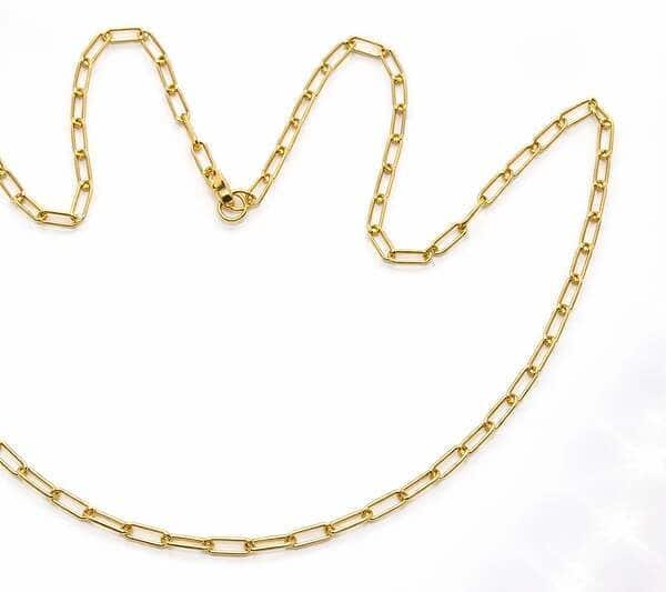 Delicate gold chain necklace with rectangular links for women and teens.