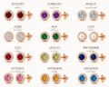 Colorful gemstone stud earrings representing each month in 925 silver with gold plating.