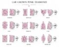 Collection of lab grown pink diamond stud earrings in various shapes.