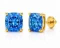 Elegant blue gemstone stud earrings with gold settings for women and teens.